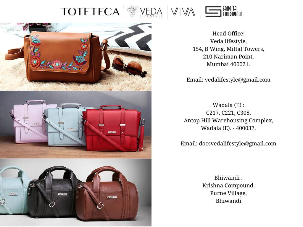 Toteteca embroidered and printed collections, with head office, warehouse and Bhiwandi factory addresses