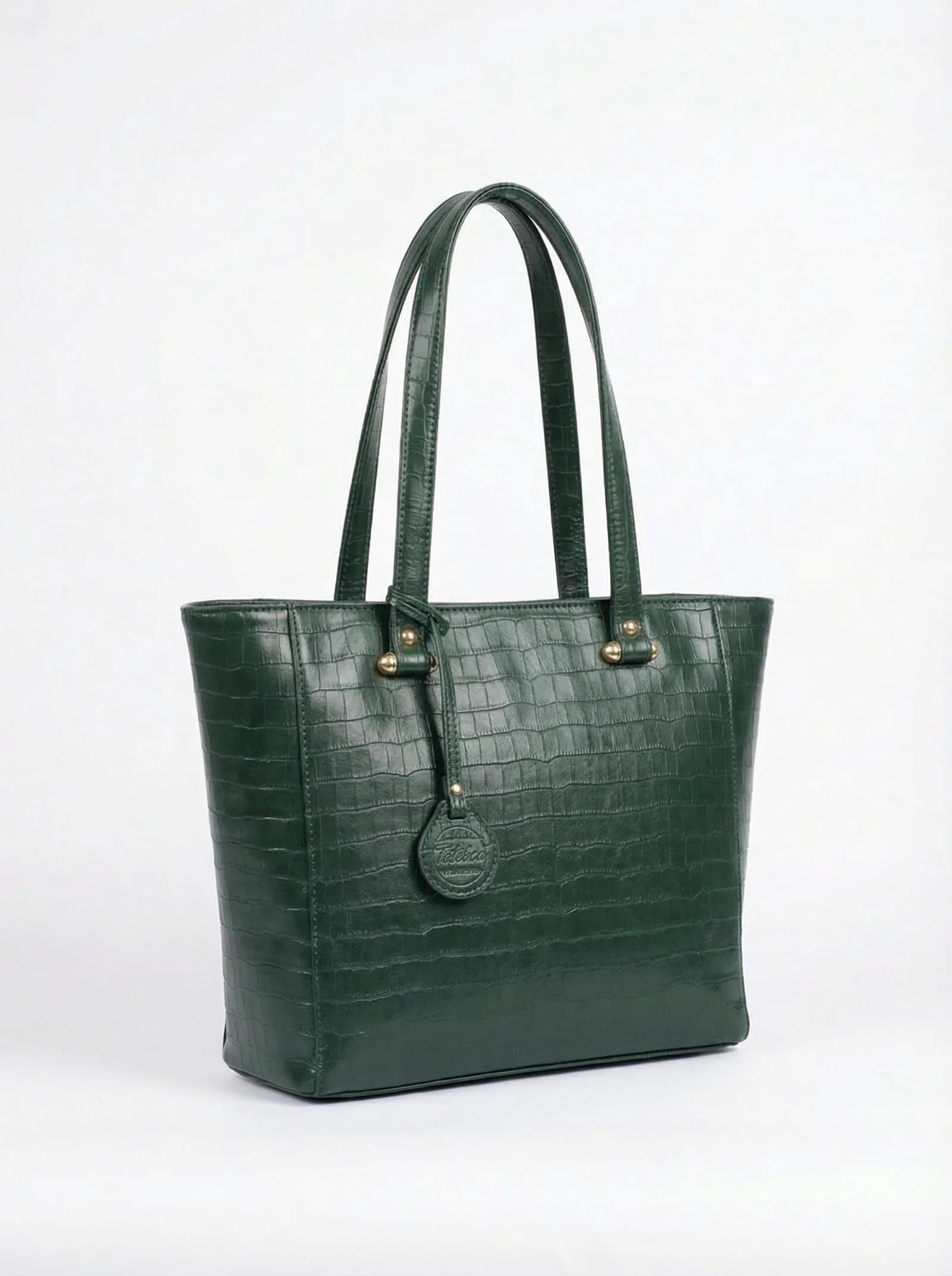 Deep green croc-texture Toteteca tote with gold hardware