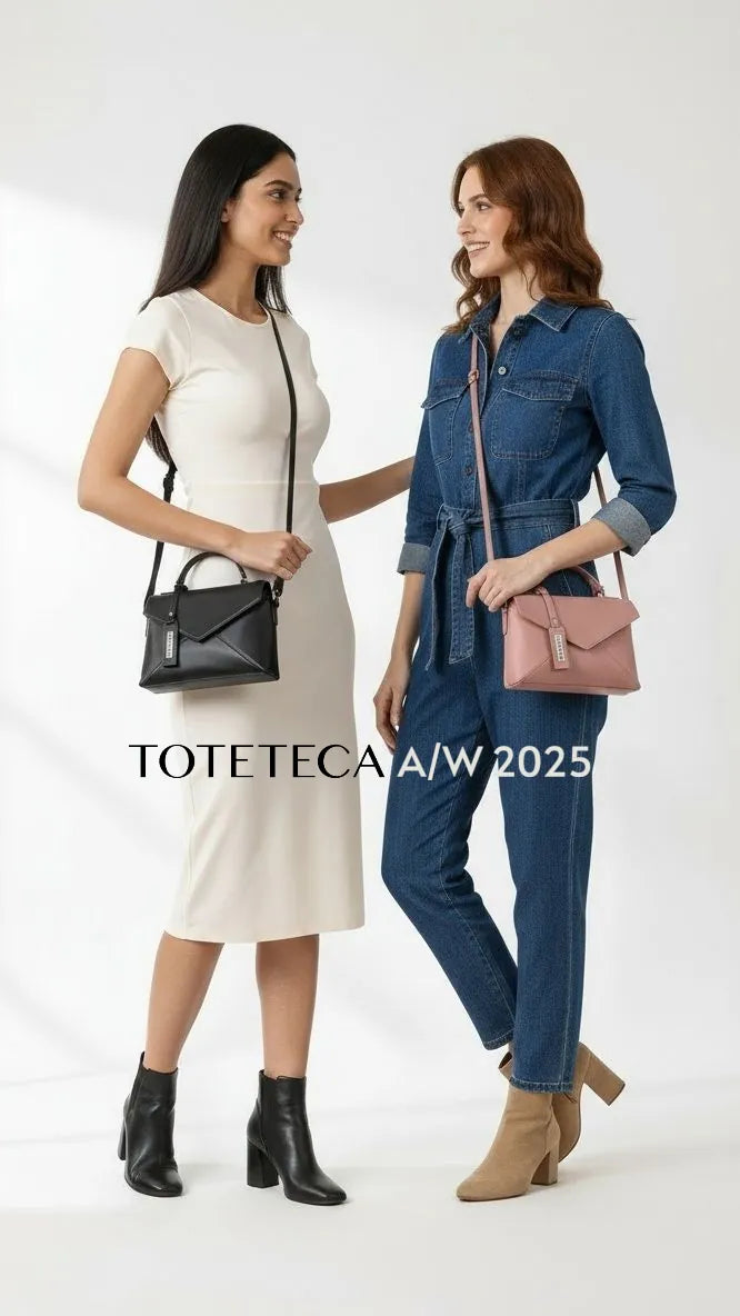 Toteteca A/W 2025 - two models with a black and a pink mini bag