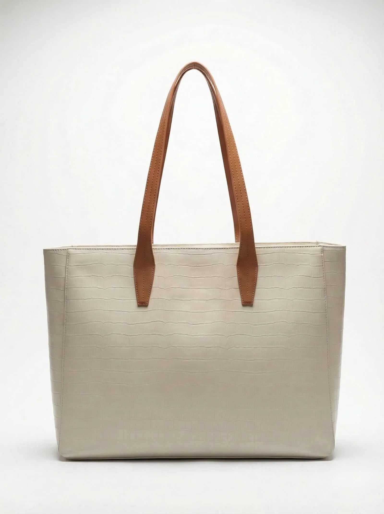 Cream croc-texture Toteteca tote with tan handles