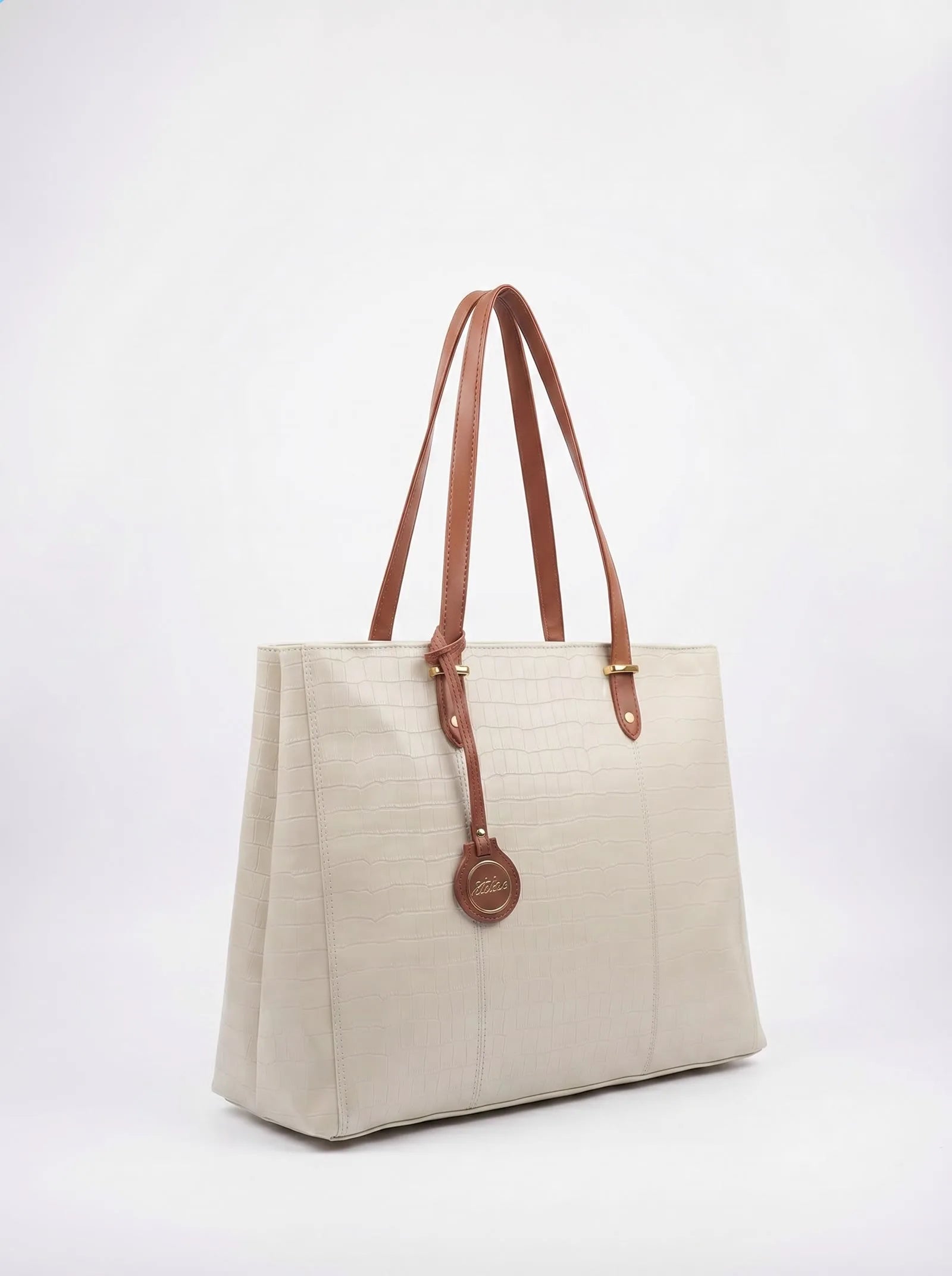 Off-white croc-texture Toteteca tote with slim tan handles